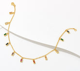 Diamonique Rainbow Baguette Dangle Anklet, GP Sterling Silver, 12"